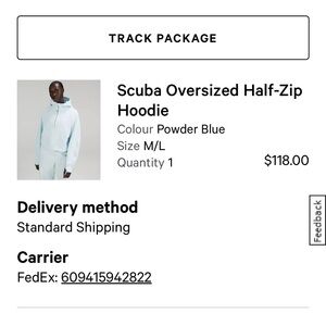 Lululemon Half Zip Powder Blue Scuba